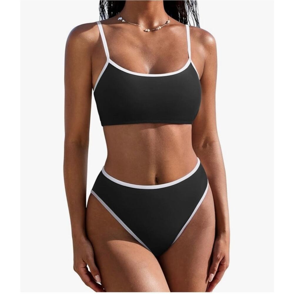 Suuksess Bikini Set NEW High Waisted Cheeky High Cut Black White Sz XL Swim